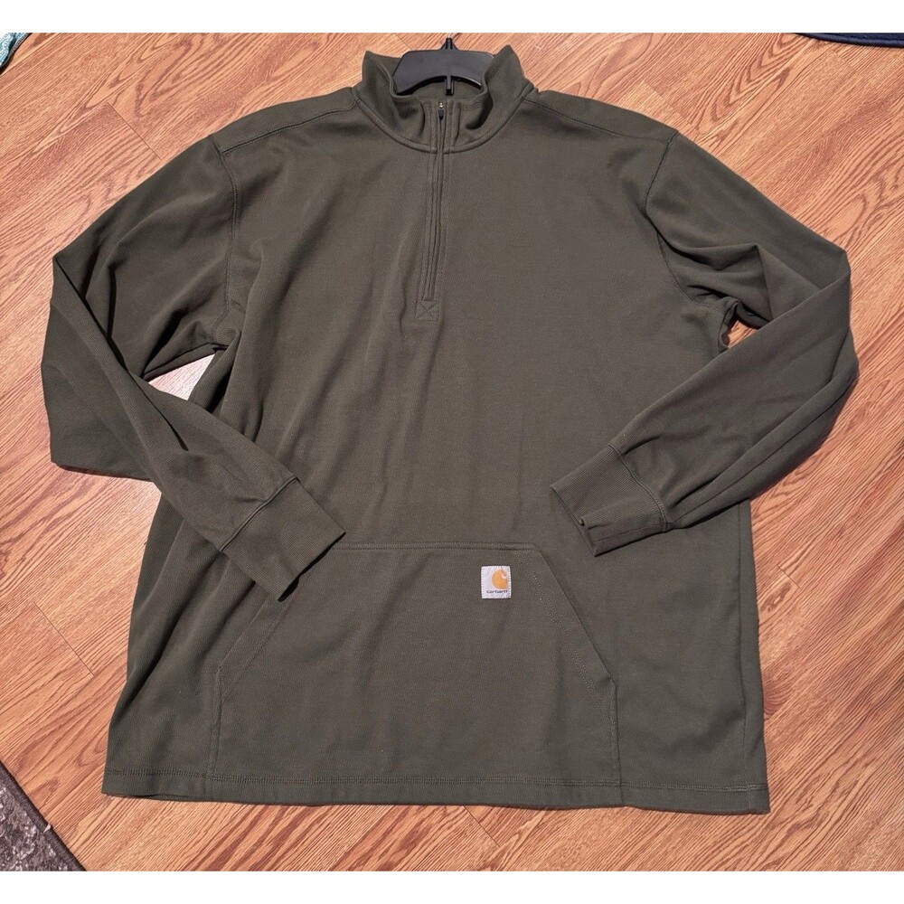 Carhartt Relaxed Fit Navy Green Quarter Zip Long Sleeve Work Men’s 2XL Rugged